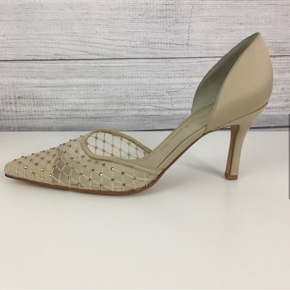 Nina Rhinestone Heels 7.5 Champagne Stiletto Lace - Picture 5 of 7